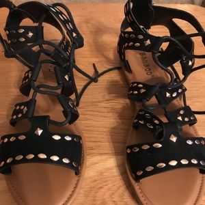 Bamboo black lace up sandals.